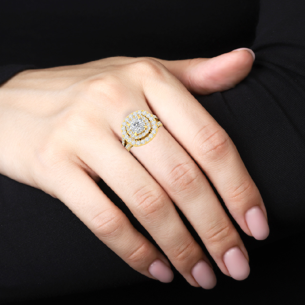 Cushion & Round Halo Solitaire Lab grown Diamond sliver Ring