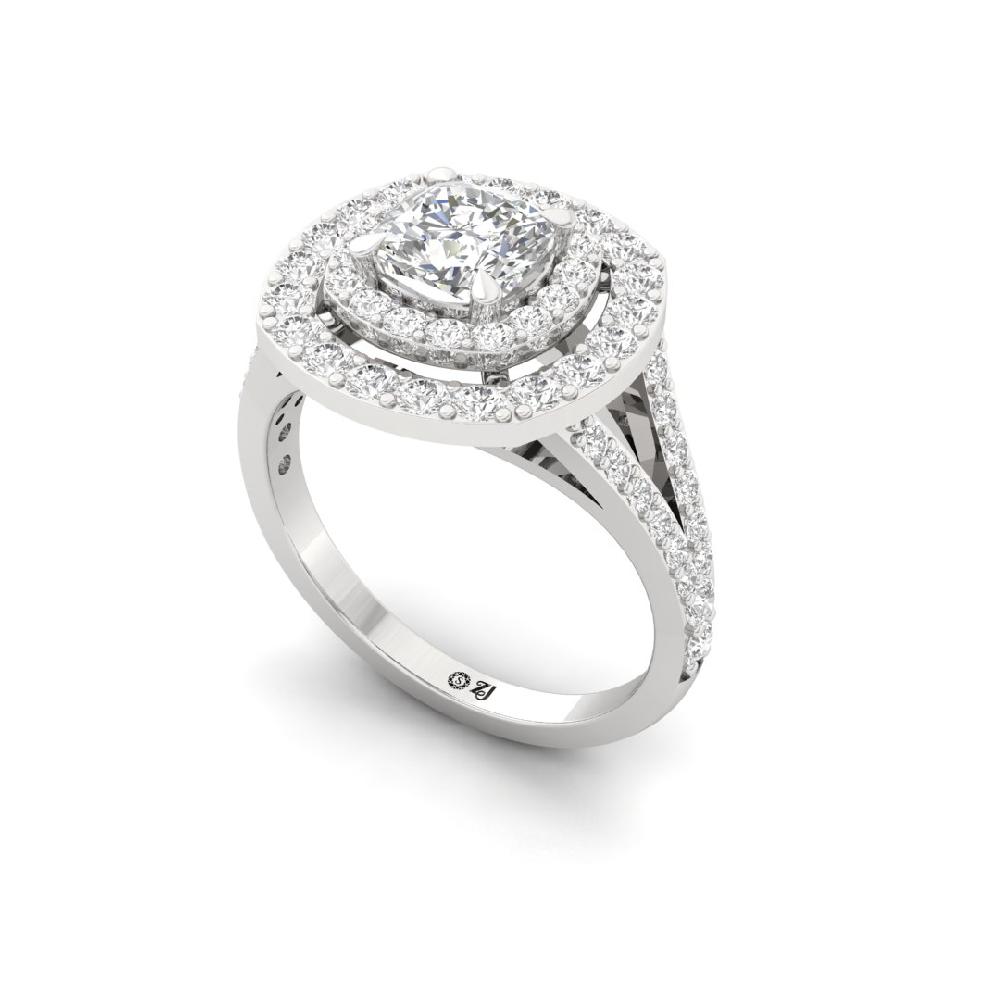 Cushion & Round Halo Solitaire Lab grown Diamond sliver Ring