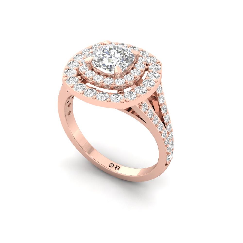 Cushion & Round Halo Solitaire Lab grown Diamond sliver Ring