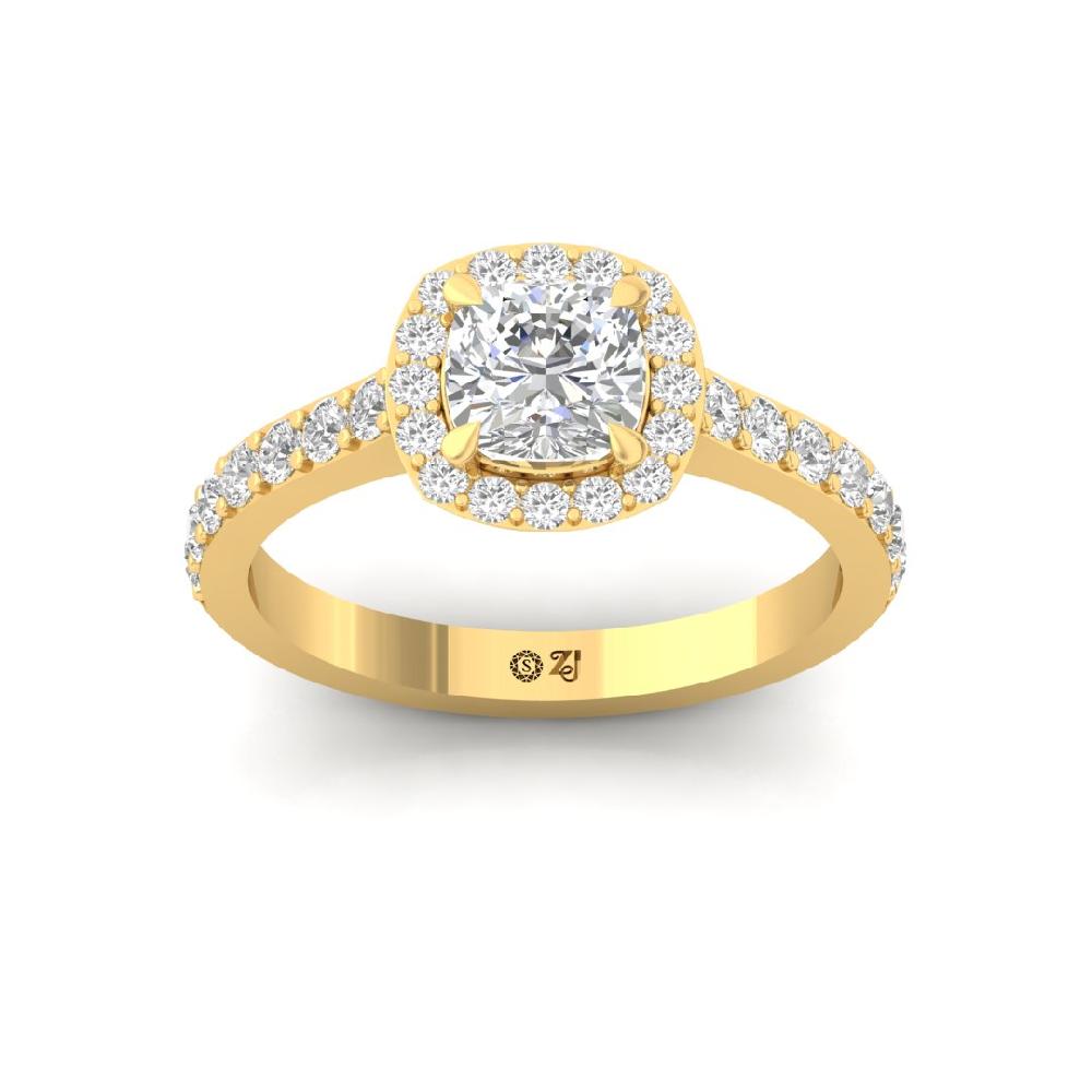 Cushion-Cut Lab Grown Diamond Halo Solitaire Ring