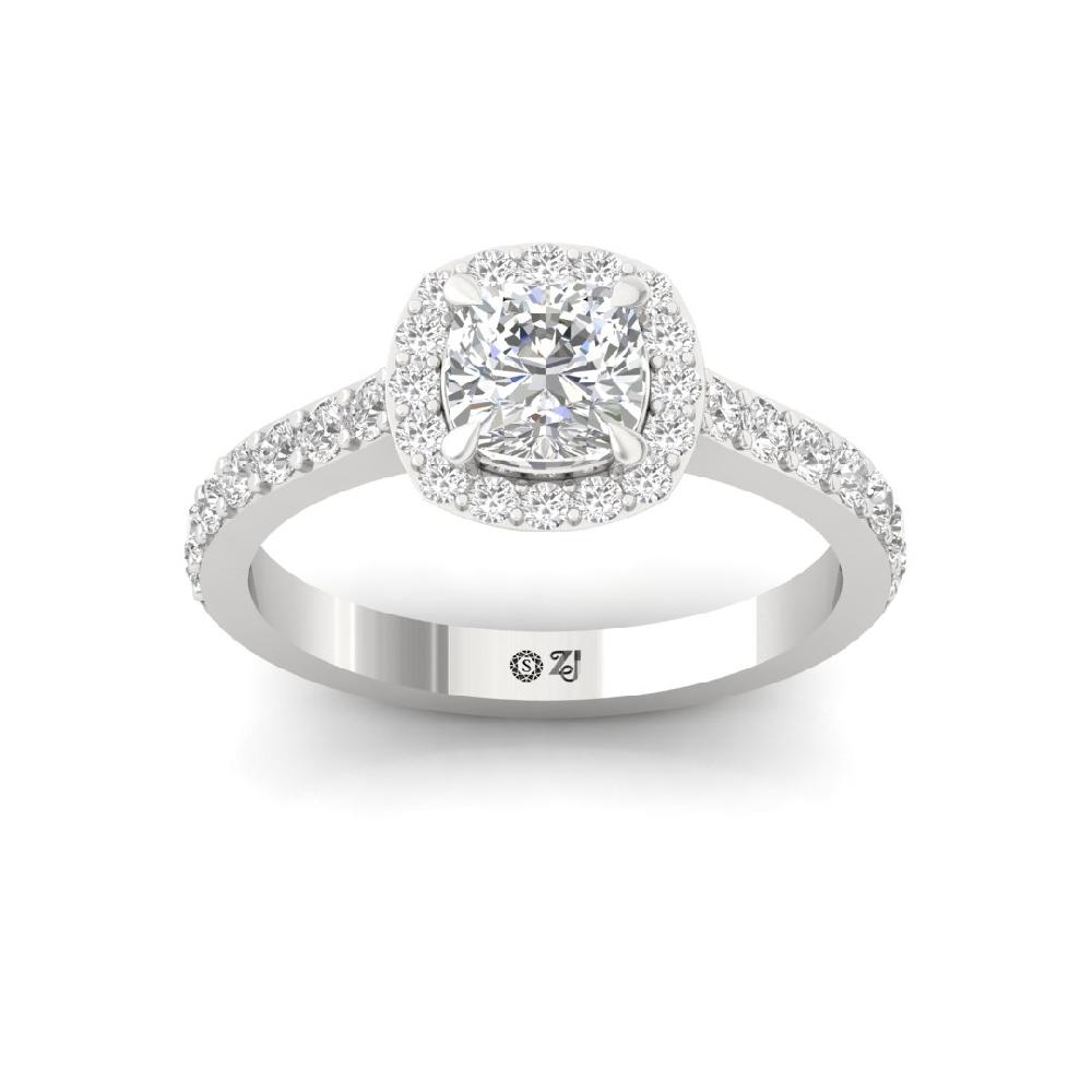 Cushion-Cut Lab Grown Diamond Halo Solitaire Ring