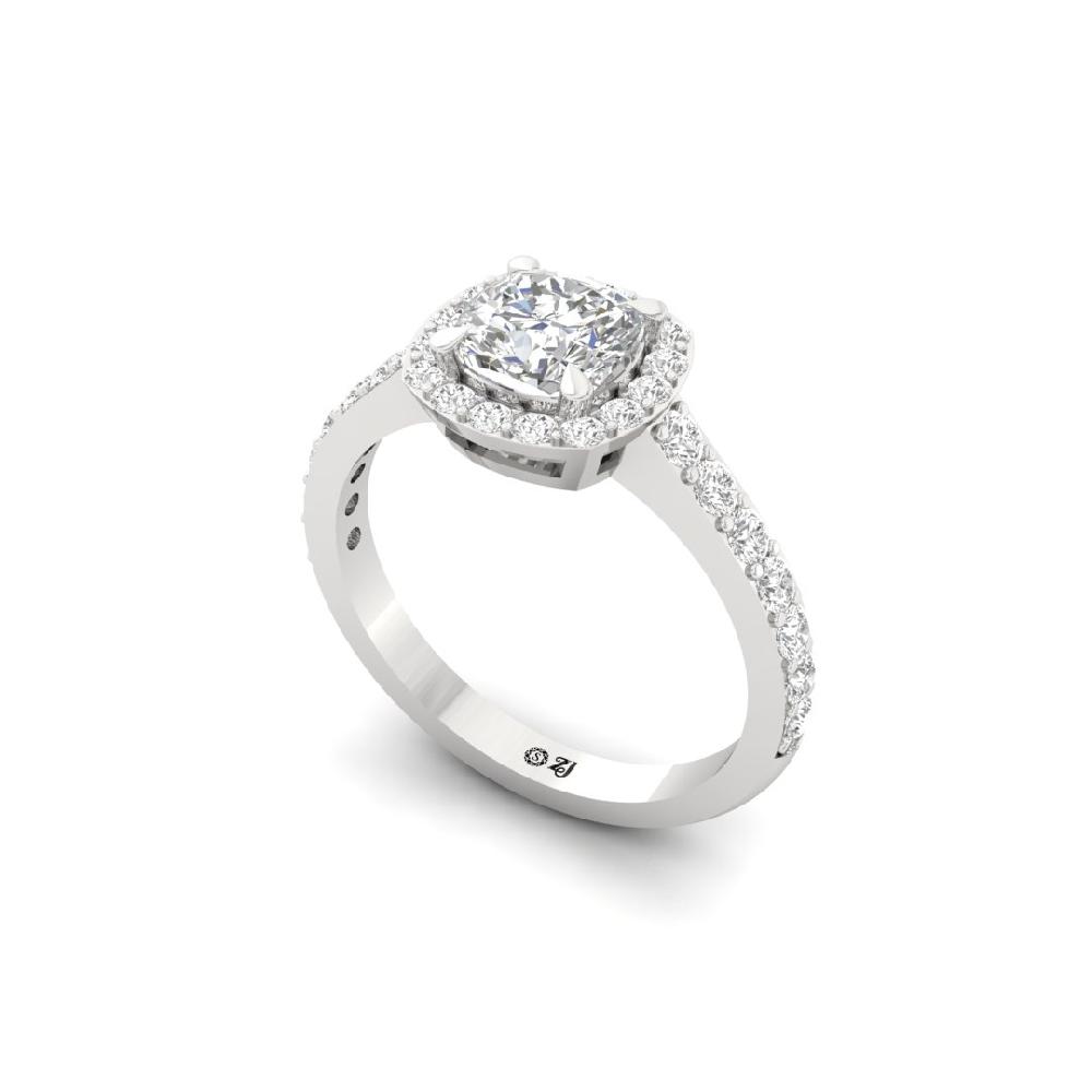 Cushion-Cut Lab Grown Diamond Halo Solitaire Ring