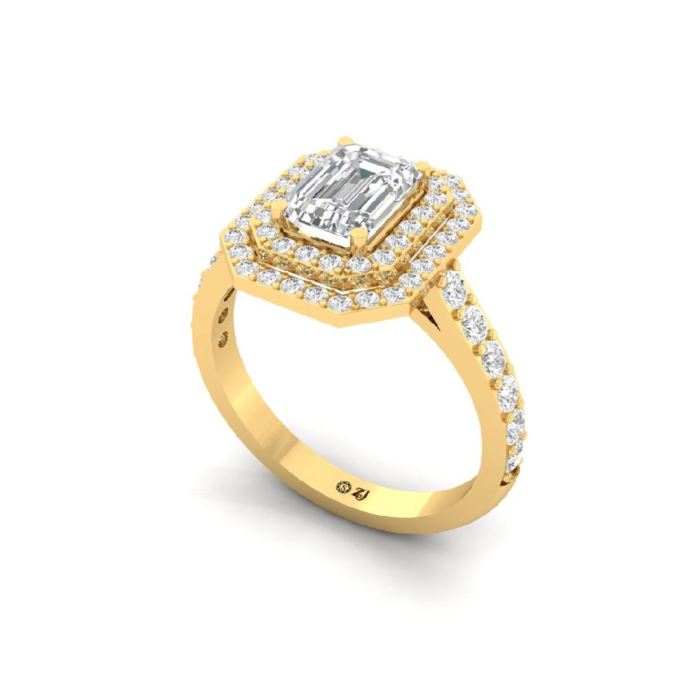 Round Cut, Emerald Cut, Prong Setting Halo Solitaire CVD-Lab grown Diamond sliver Ring