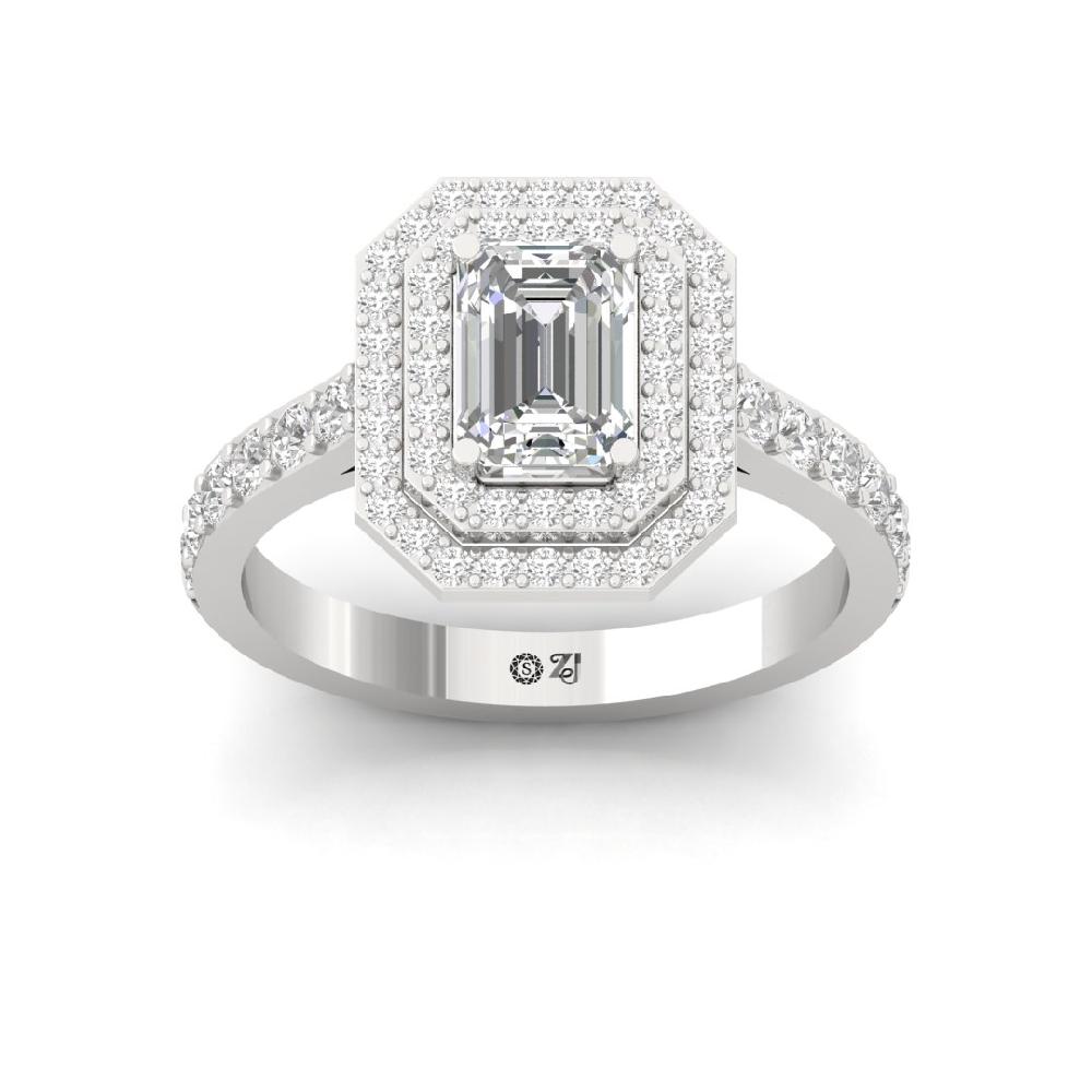 Round Cut, Emerald Cut, Prong Setting Halo Solitaire CVD-Lab grown Diamond sliver Ring