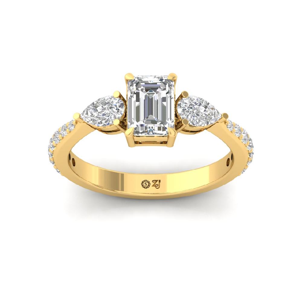 Emerald, Pear & Round CVD-Lab grown Diamond three stone Ring