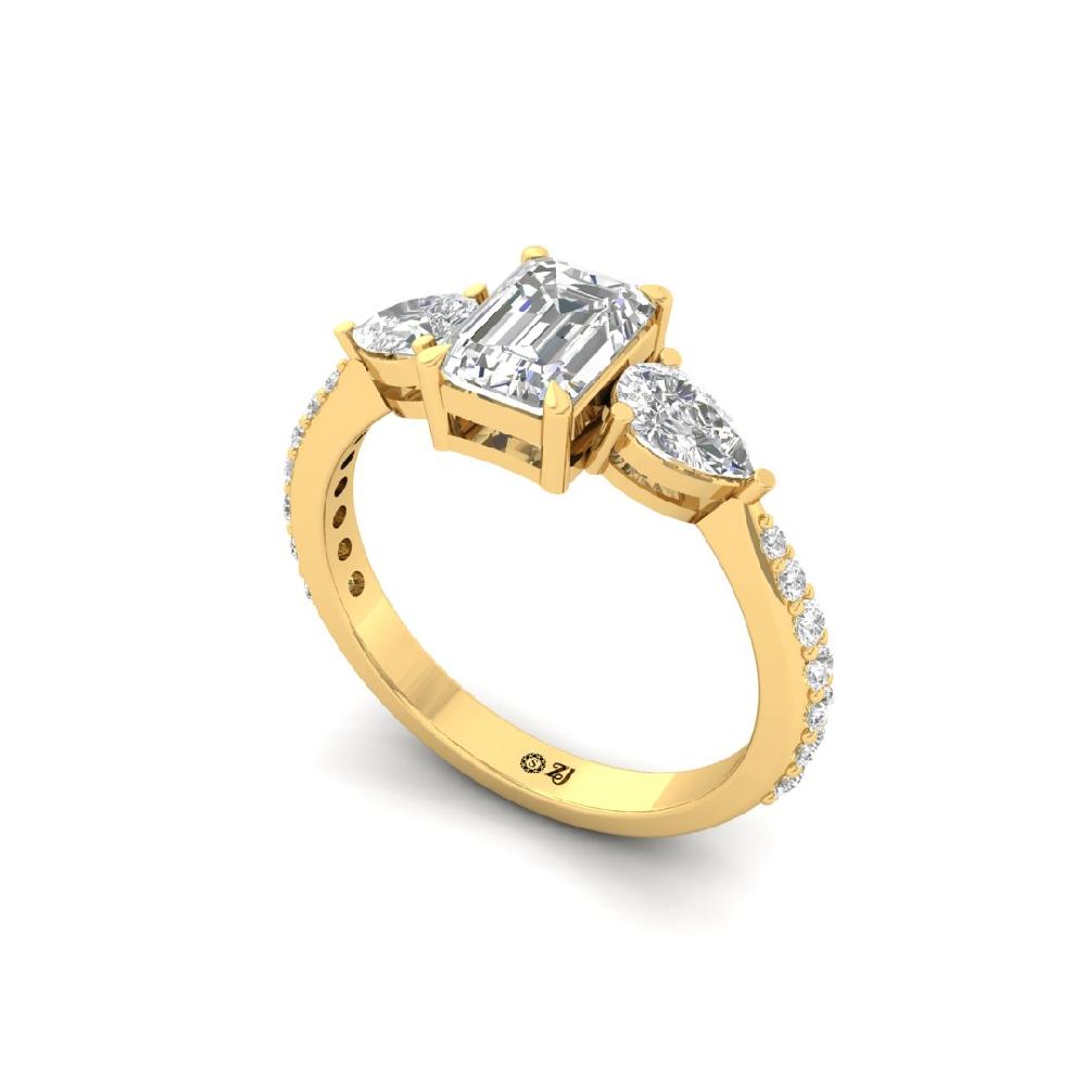 Emerald, Pear & Round CVD-Lab grown Diamond three stone Ring