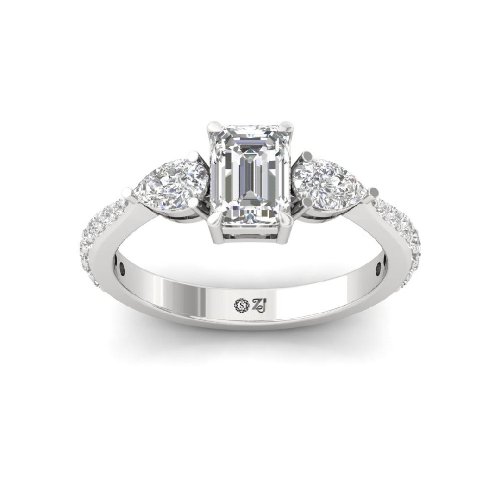 Emerald, Pear & Round CVD-Lab grown Diamond three stone Ring