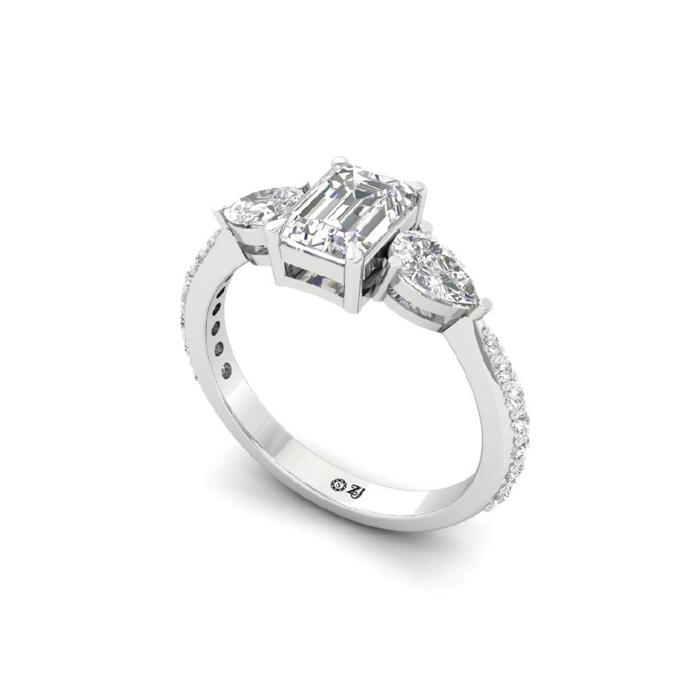 Emerald, Pear & Round CVD-Lab grown Diamond three stone Ring