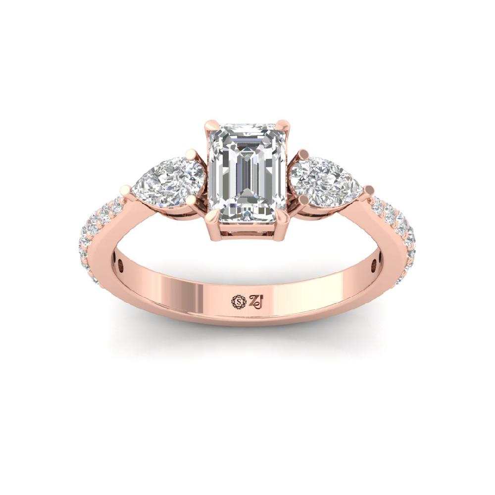 Emerald, Pear & Round CVD-Lab grown Diamond three stone Ring
