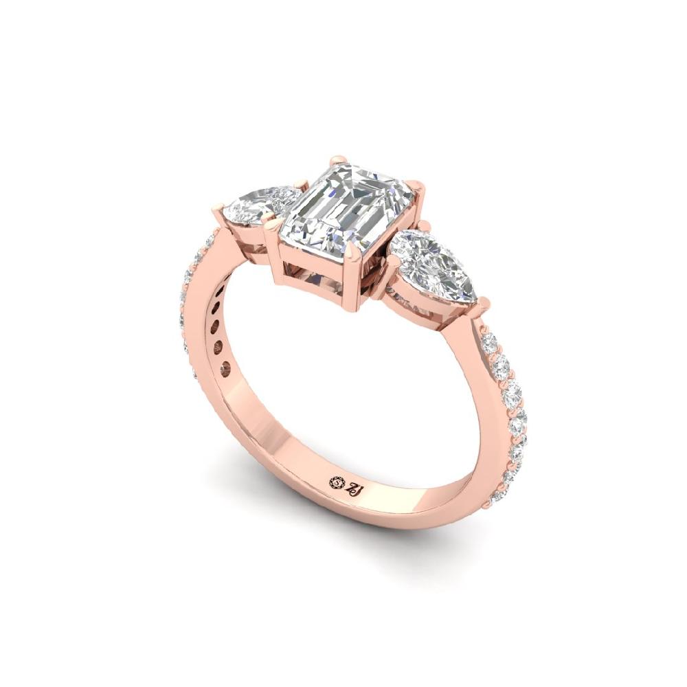 Emerald, Pear & Round CVD-Lab grown Diamond three stone Ring