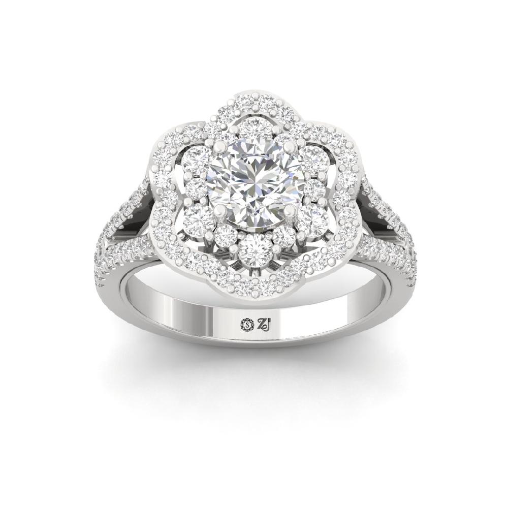 Solitaire , Round Cut CVD-Lab grown Diamond Halo 925 sliver Ring