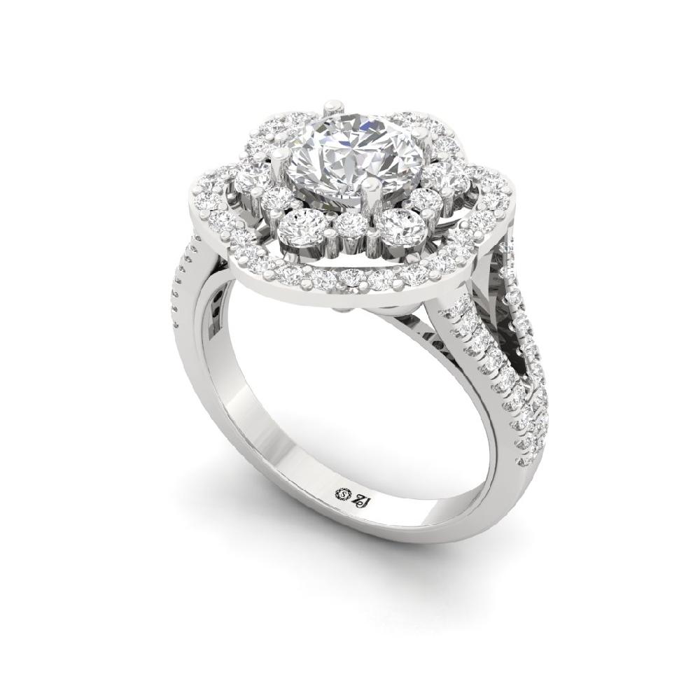 Solitaire , Round Cut CVD-Lab grown Diamond Halo 925 sliver Ring