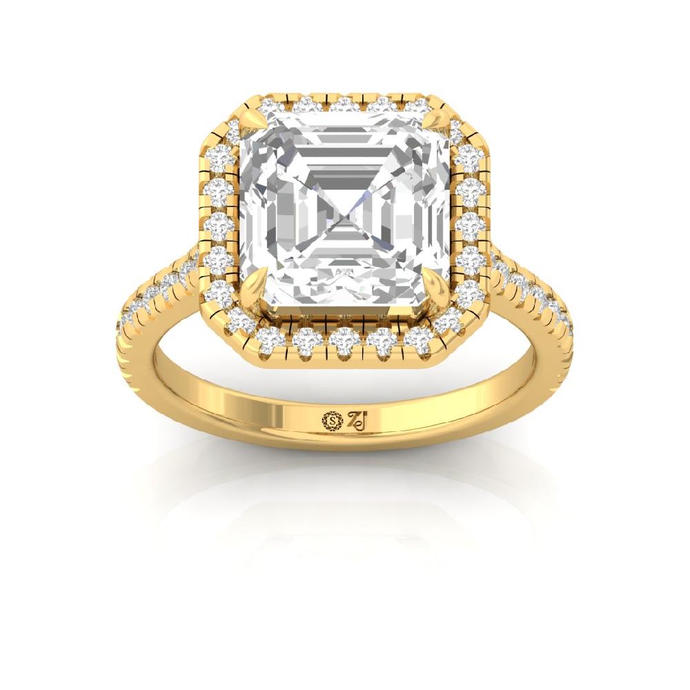 Emerald Square & Round Lab grown Diamond Halo Solitaire Ring