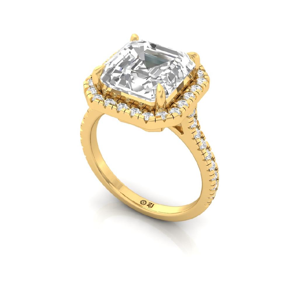 Emerald Square & Round Lab grown Diamond Halo Solitaire Ring
