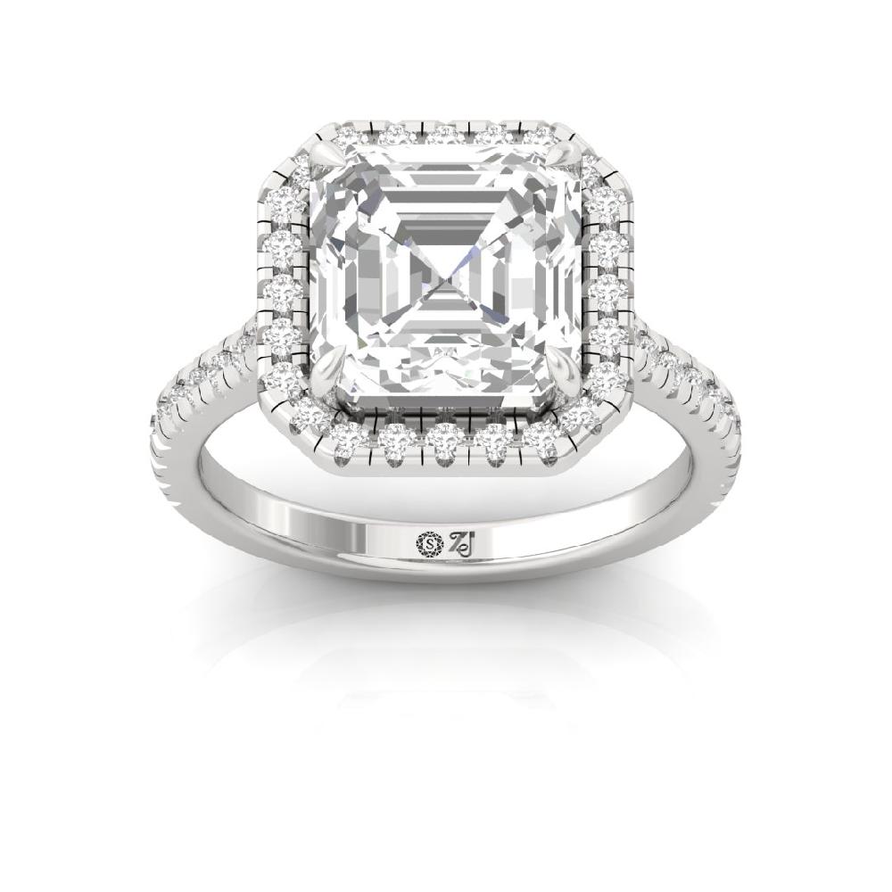 Emerald Square & Round Lab grown Diamond Halo Solitaire Ring