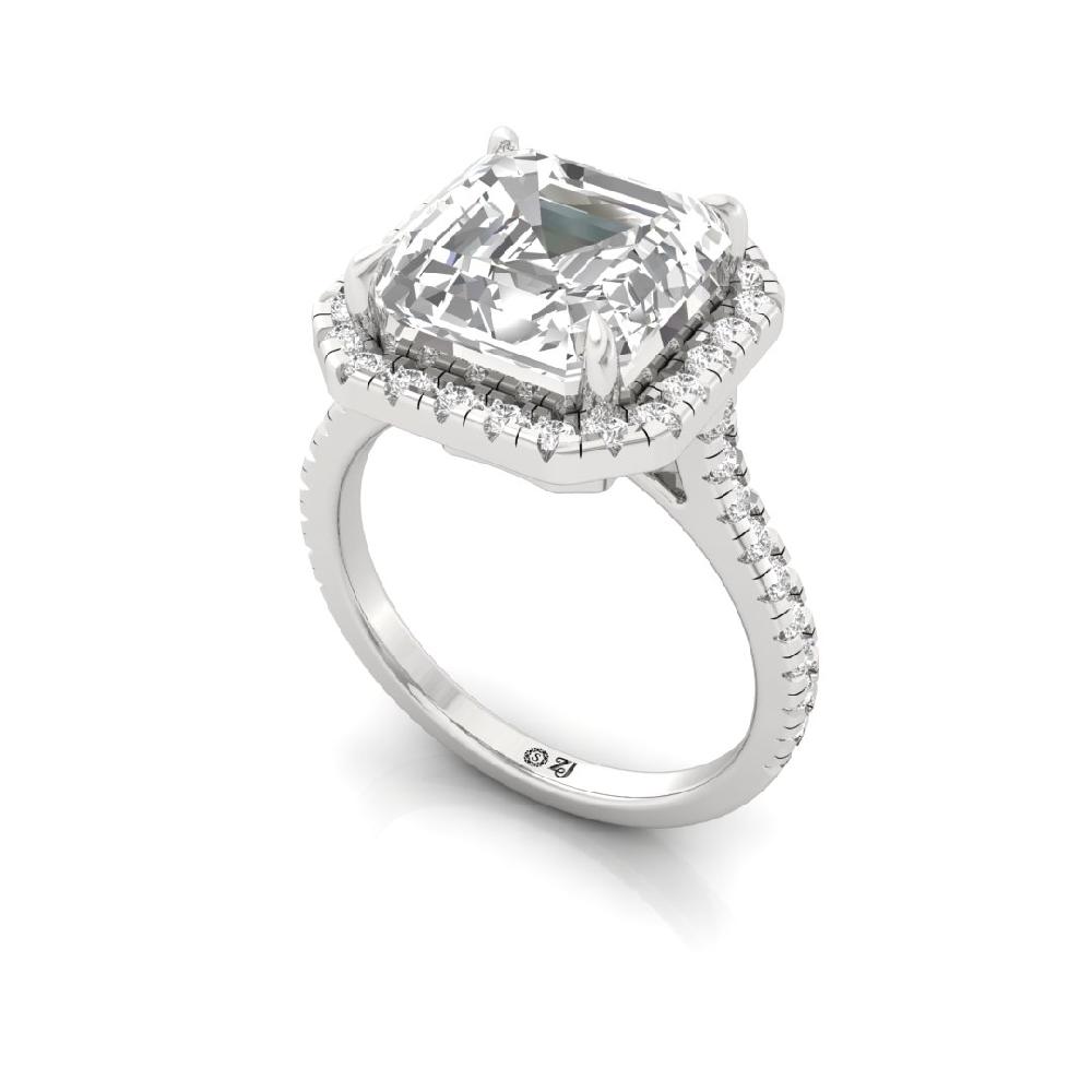 Emerald Square & Round Lab grown Diamond Halo Solitaire Ring