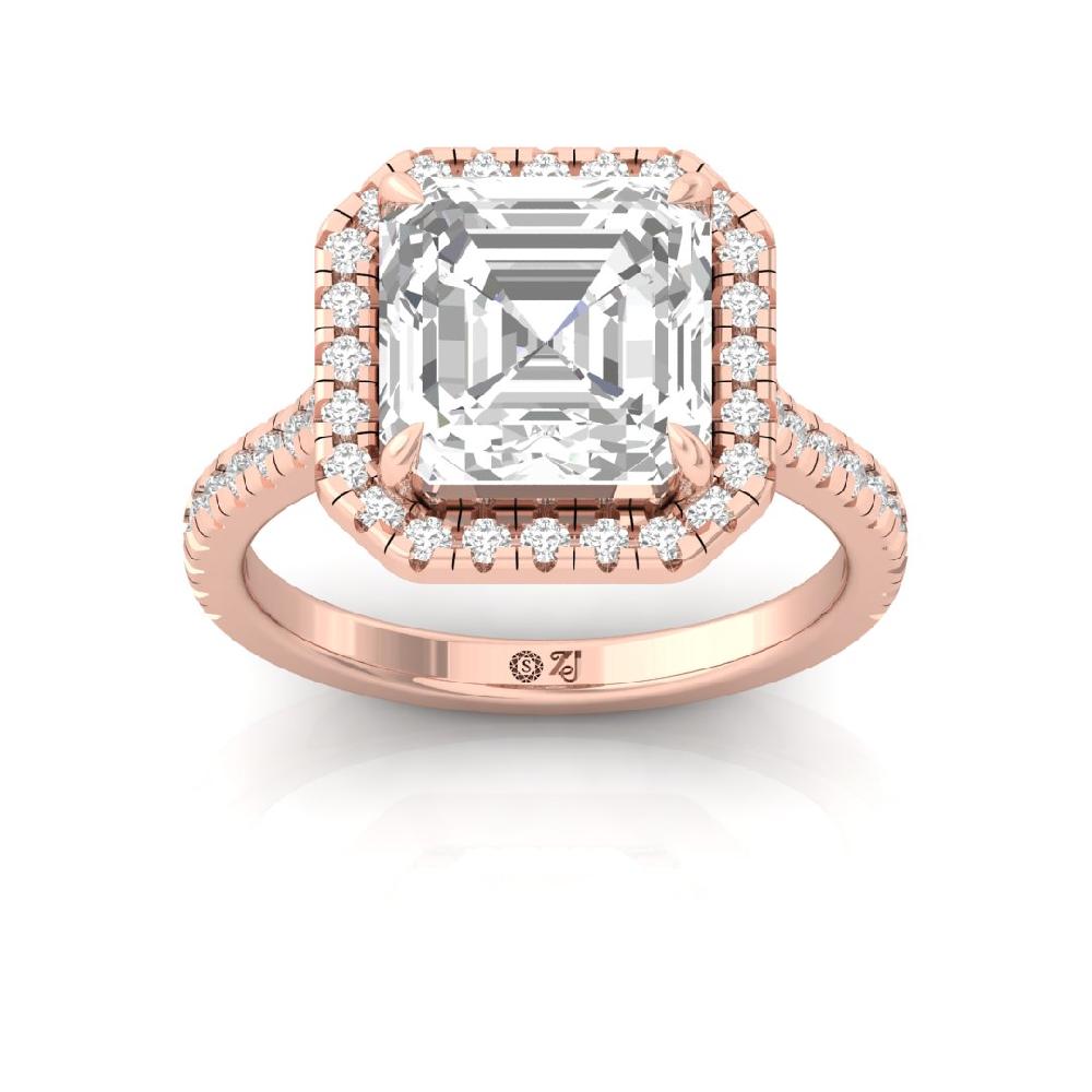 Emerald Square & Round Lab grown Diamond Halo Solitaire Ring