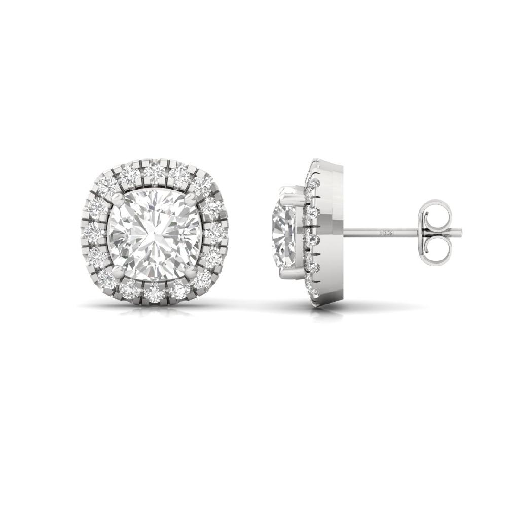 Cushion Lab Grown Diamond Victorian Charm Halo Solitaire Earrings