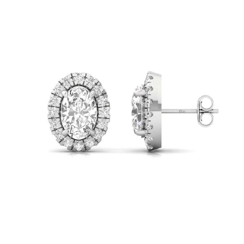 Oval CVD Diamond Majestic Spark Halo Solitaire Earrings