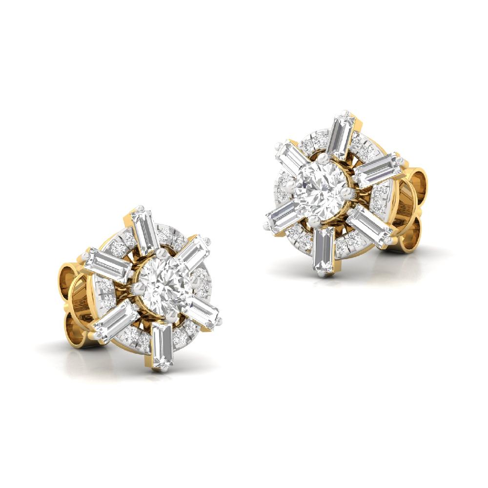 Elegance Baguette Cut & Round Cut CVD Diamond Earrings