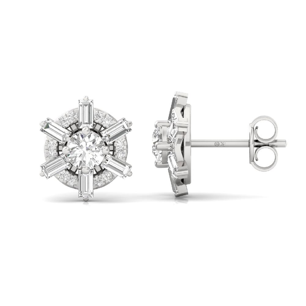 Elegance Baguette Cut & Round Cut CVD Diamond Earrings