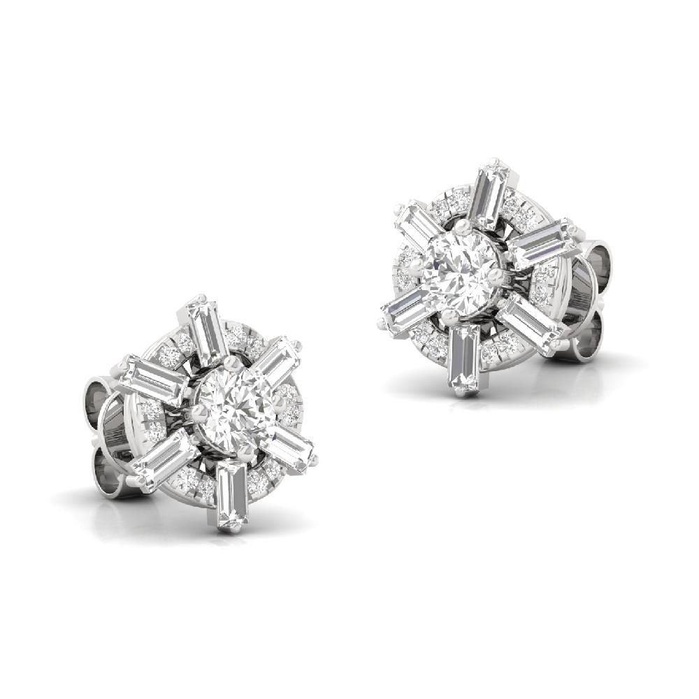 Elegance Baguette Cut & Round Cut CVD Diamond Earrings