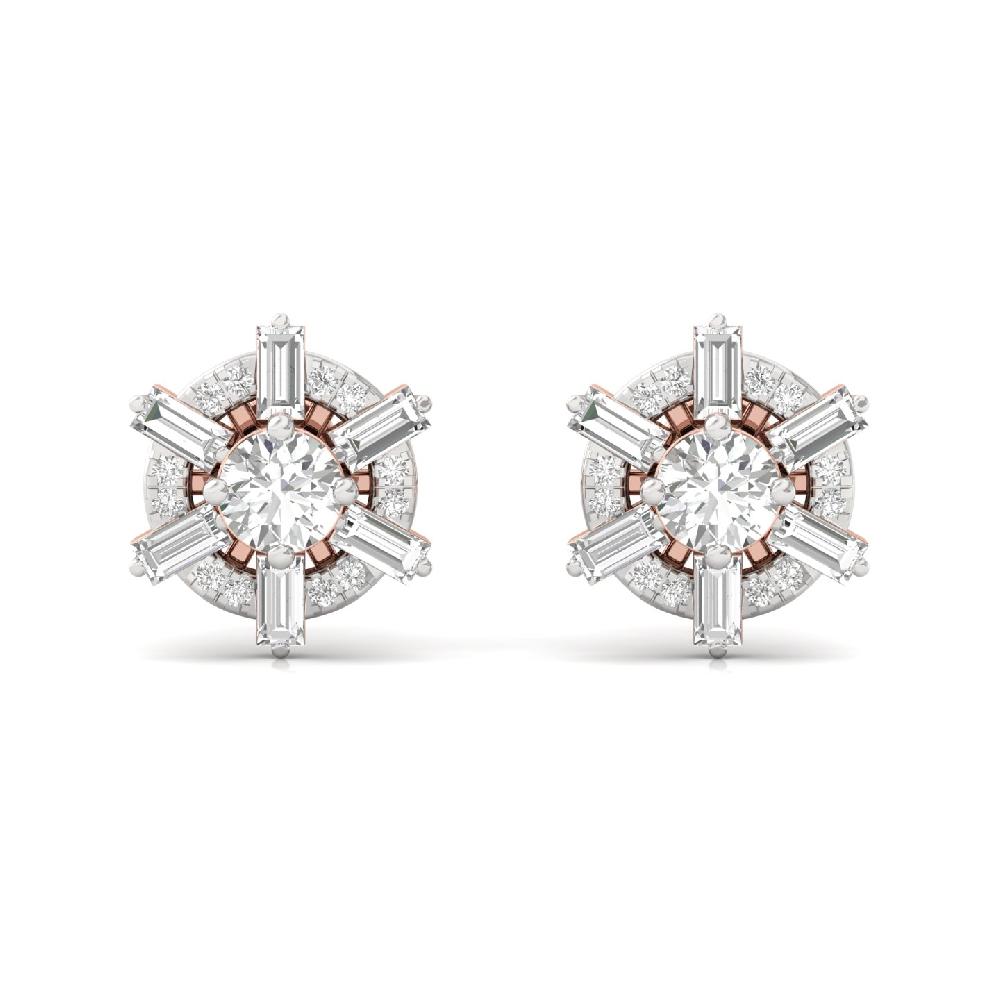 Elegance Baguette Cut & Round Cut CVD Diamond Earrings