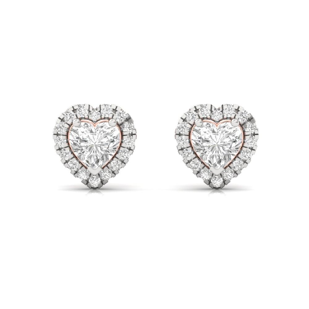 Heart CVD-Lab Grown Diamond Stud Timeless Spark Halo Solitaire Earrings