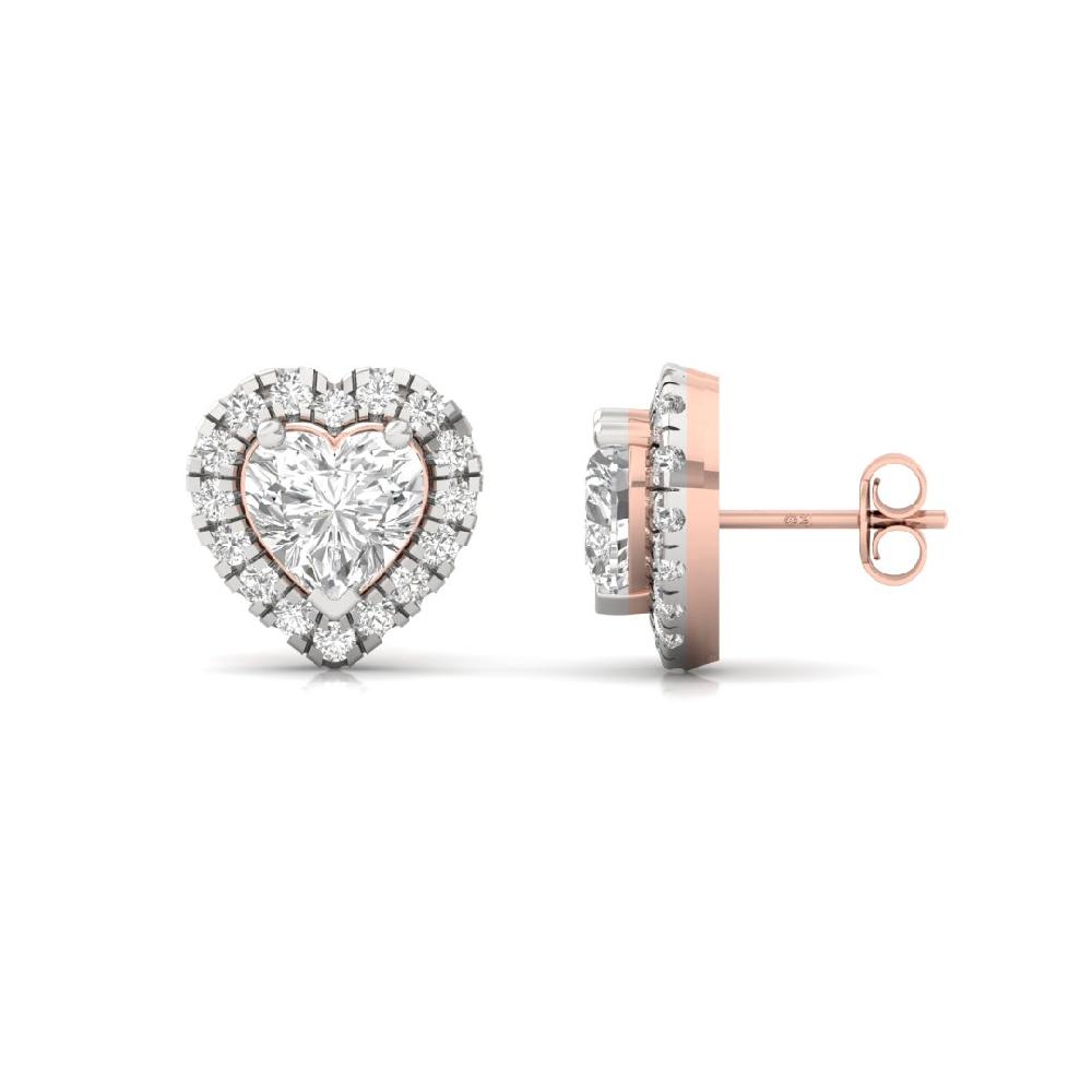 Heart CVD-Lab Grown Diamond Stud Timeless Spark Halo Solitaire Earrings