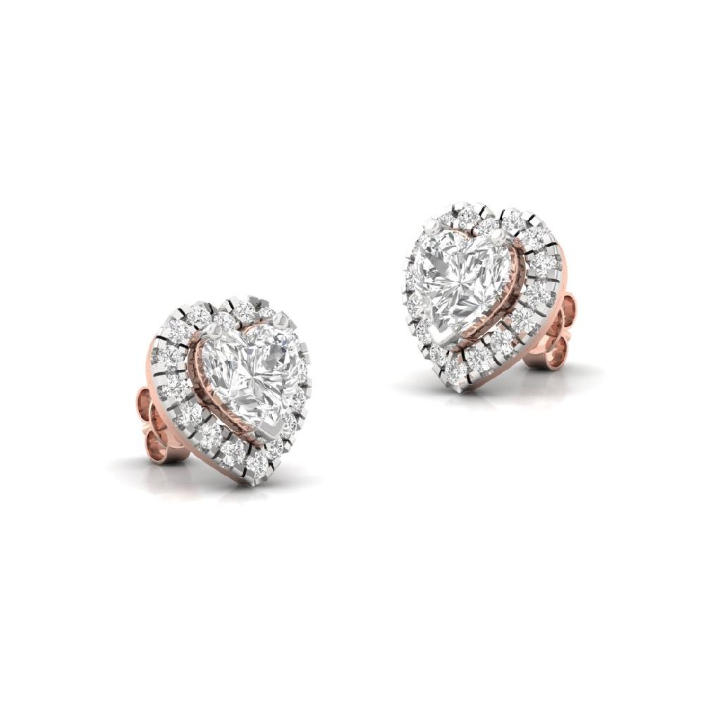 Heart CVD-Lab Grown Diamond Stud Timeless Spark Halo Solitaire Earrings