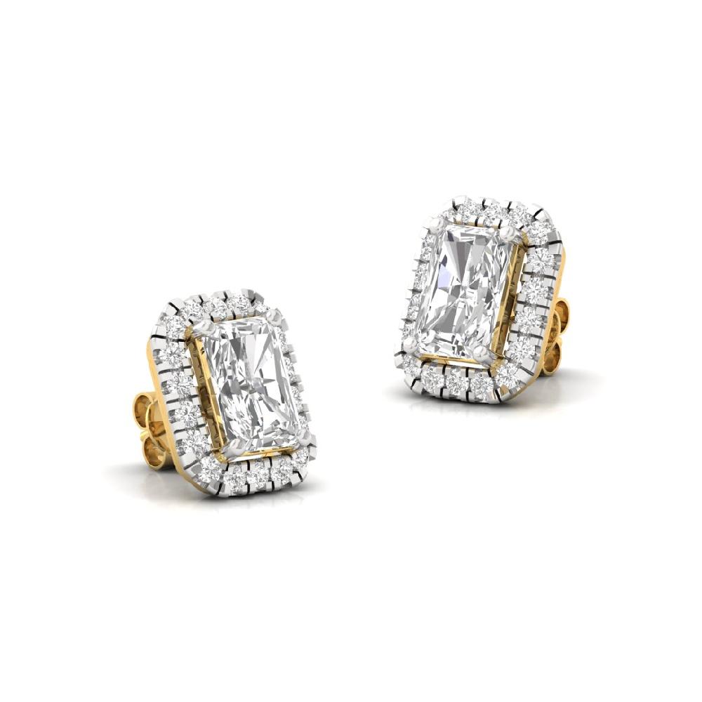 Radiant CVD-Lab Grown Diamond Stud Earrings Celestial Radiance Halo Solitaire Earrings