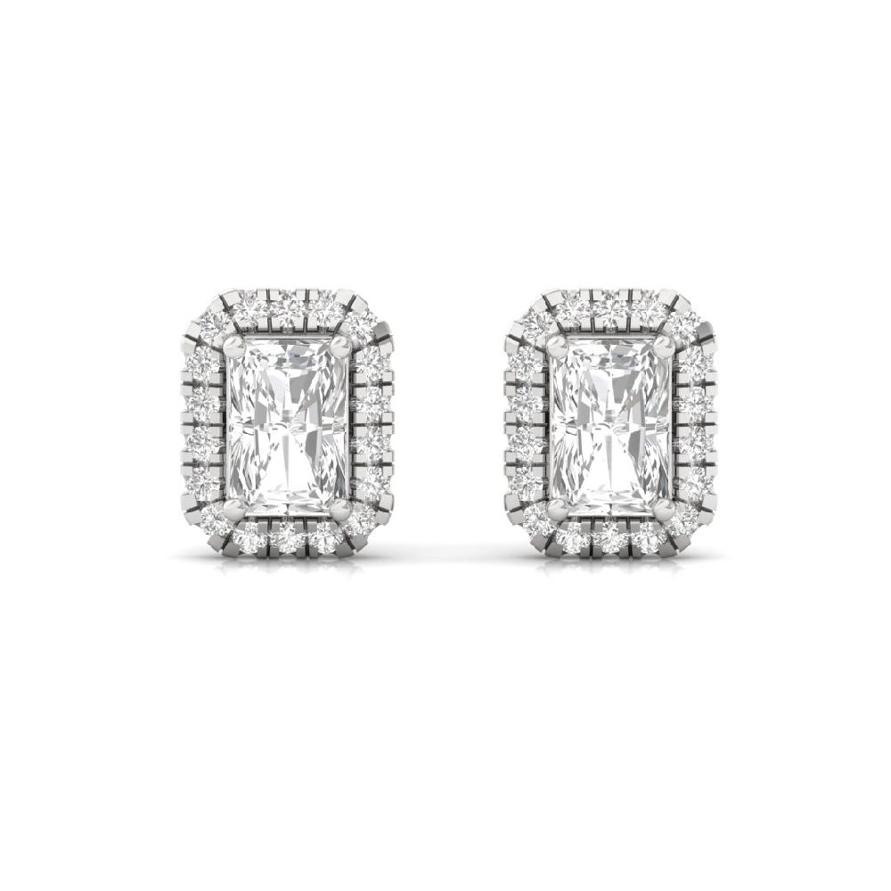 Radiant CVD-Lab Grown Diamond Stud Earrings Celestial Radiance Halo Solitaire Earrings