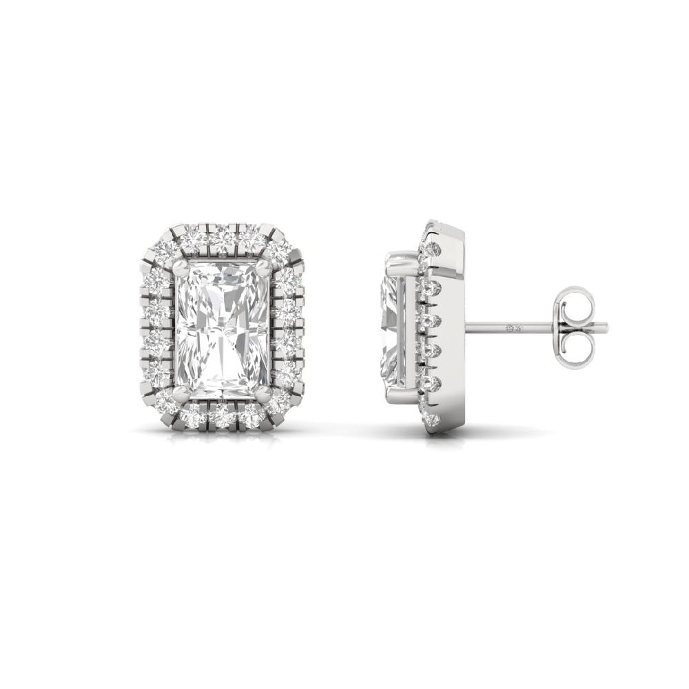 Radiant CVD-Lab Grown Diamond Stud Earrings Celestial Radiance Halo Solitaire Earrings
