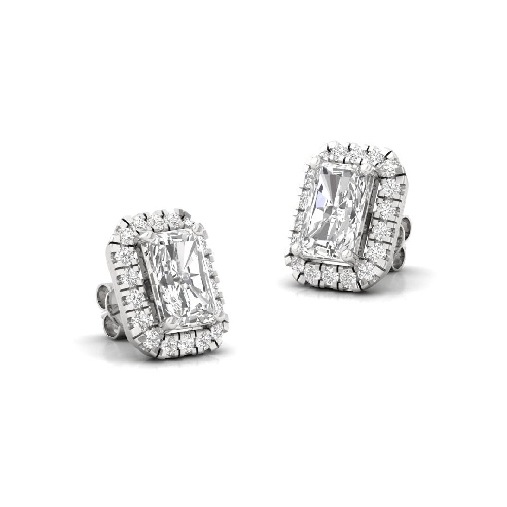 Radiant CVD-Lab Grown Diamond Stud Earrings Celestial Radiance Halo Solitaire Earrings
