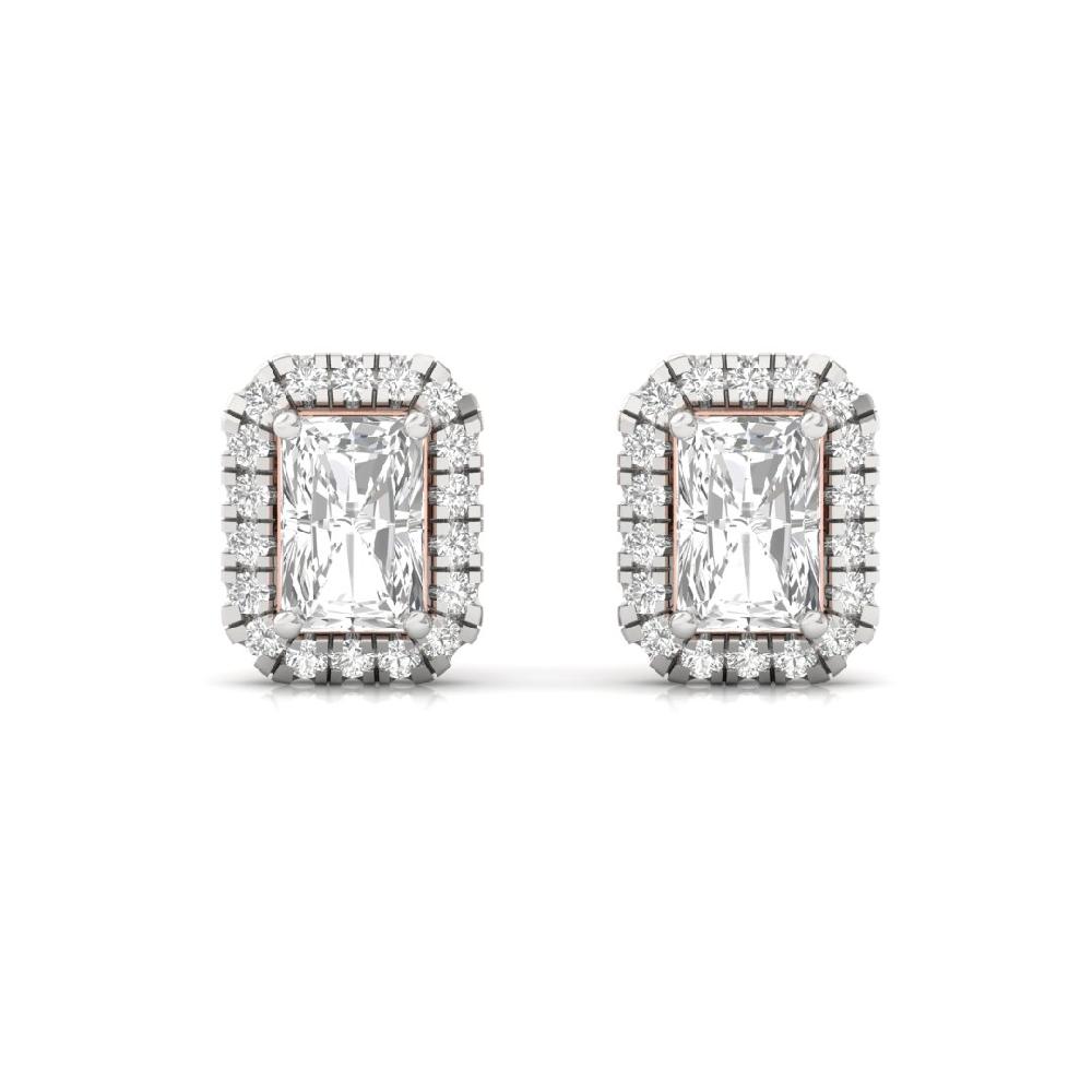 Radiant CVD-Lab Grown Diamond Stud Earrings Celestial Radiance Halo Solitaire Earrings