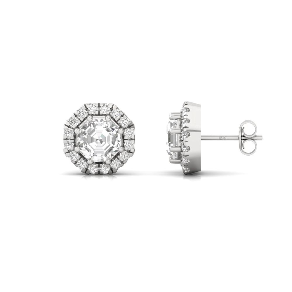 Octagon Diamond CVD Lab Grown Regal Brilliance Halo Solitaire Earrings