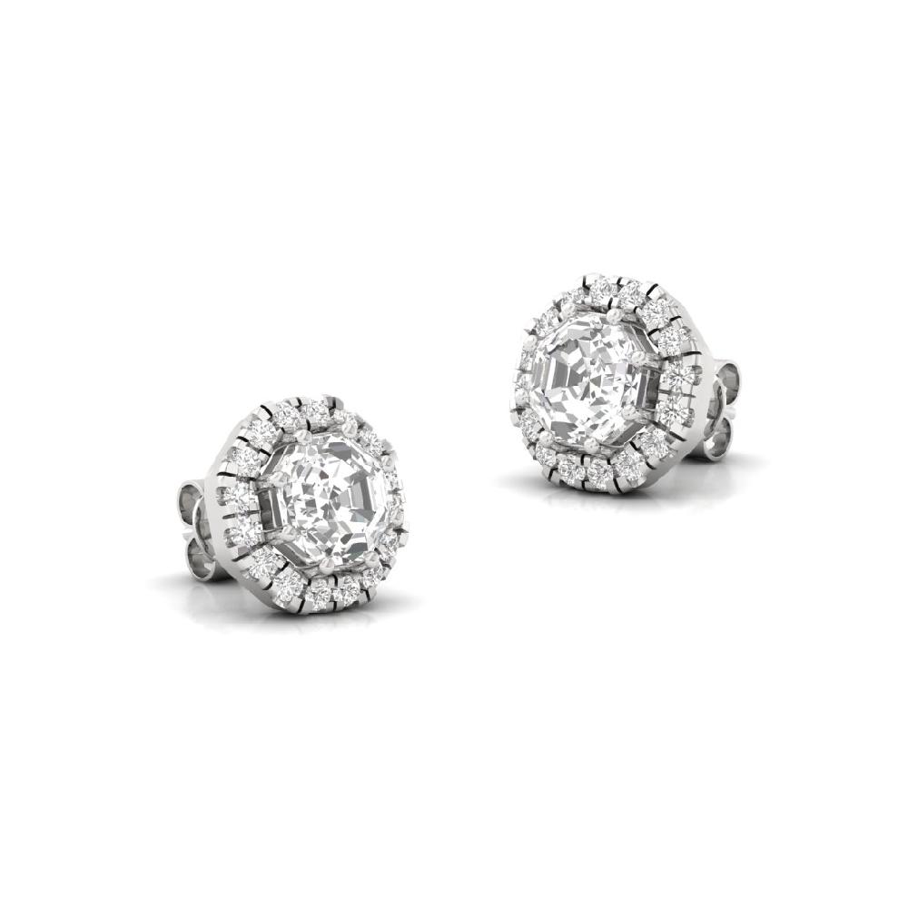 Octagon Diamond CVD Lab Grown Regal Brilliance Halo Solitaire Earrings