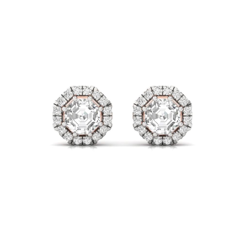 Octagon Diamond CVD Lab Grown Regal Brilliance Halo Solitaire Earrings
