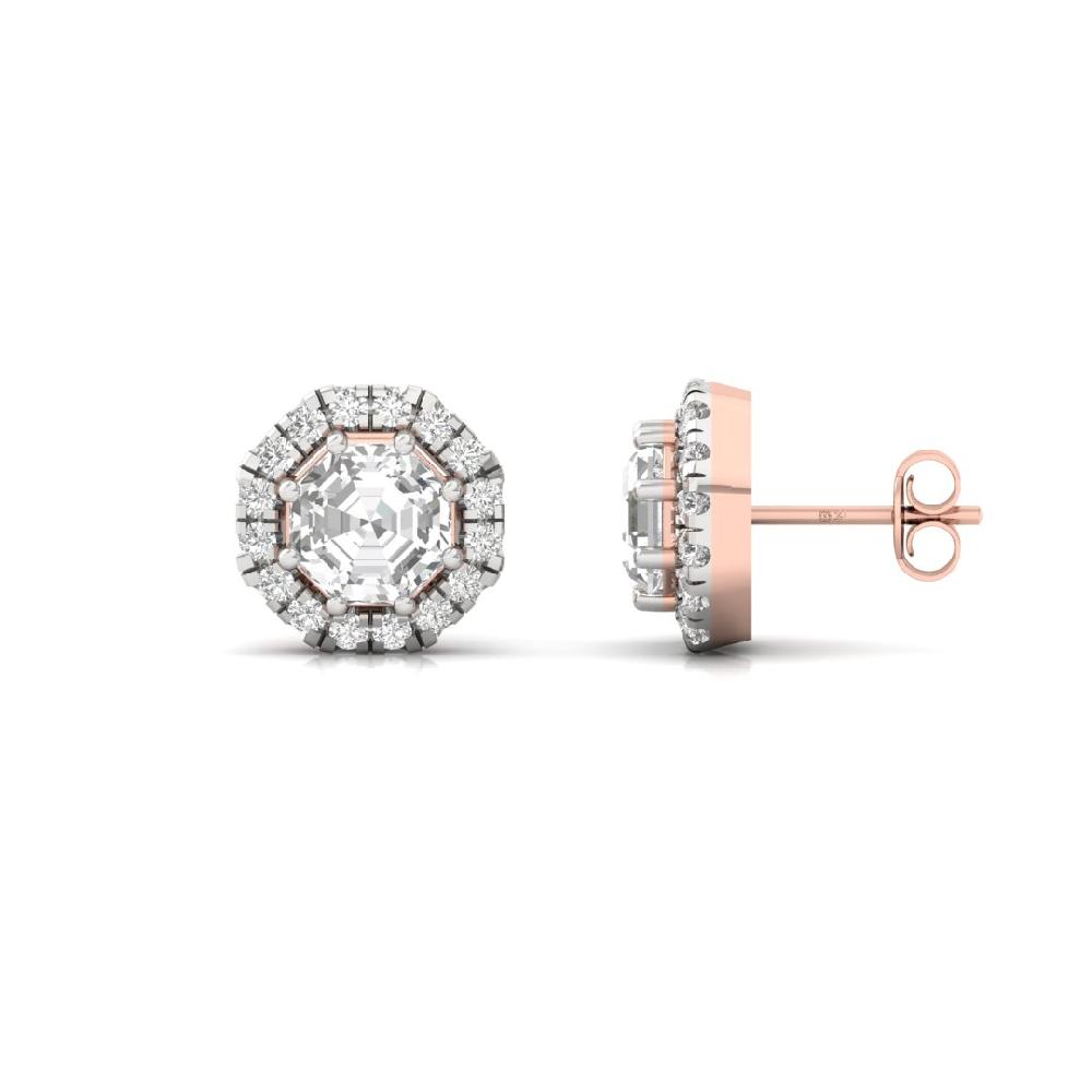 Octagon Diamond CVD Lab Grown Regal Brilliance Halo Solitaire Earrings