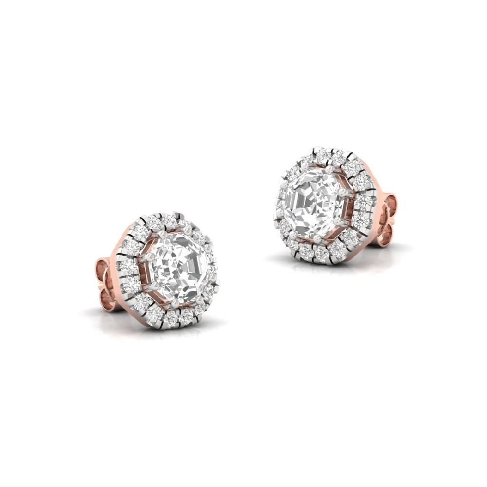 Octagon Diamond CVD Lab Grown Regal Brilliance Halo Solitaire Earrings