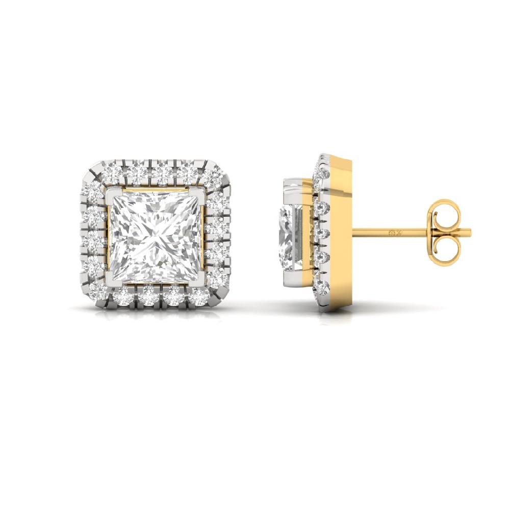 Princess CVD-Lab Grown Diamond Starlit Grace Halo Solitaire Earrings