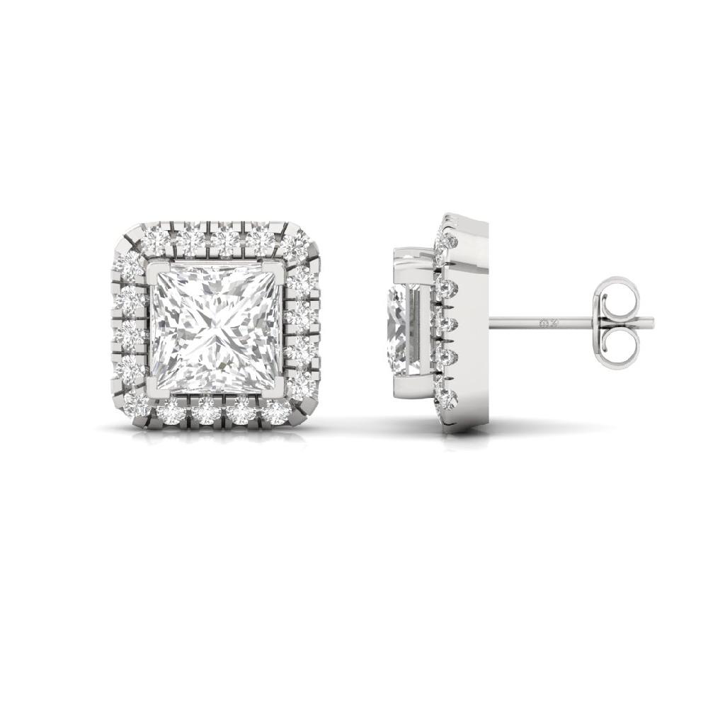 Princess CVD-Lab Grown Diamond Starlit Grace Halo Solitaire Earrings