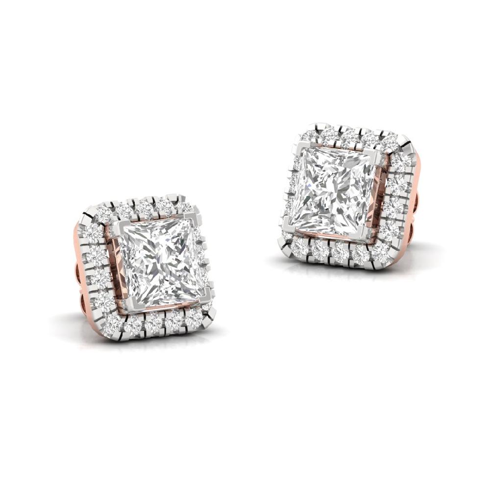 Princess CVD-Lab Grown Diamond Starlit Grace Halo Solitaire Earrings