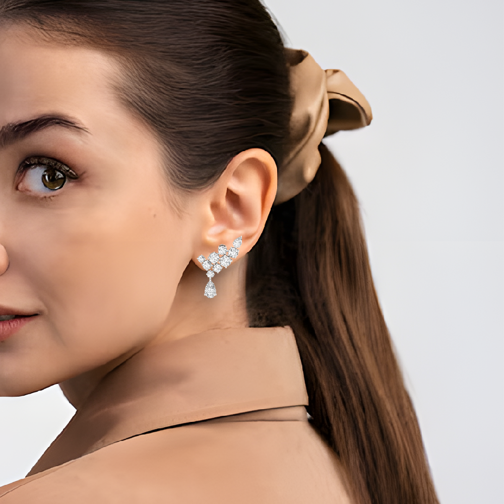 Round & Pear-Cut Diamond Drop Earrings