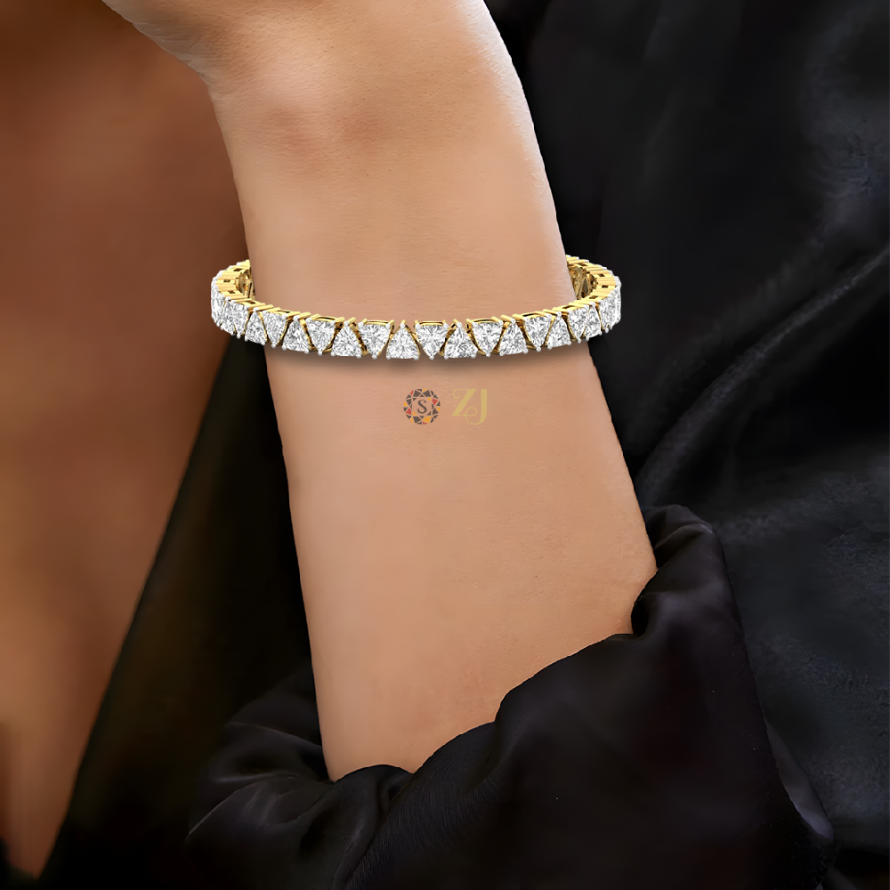 Trillion-Cut CVD-Lab Grown Diamond Unbreakable Bond Tennis Bracelet