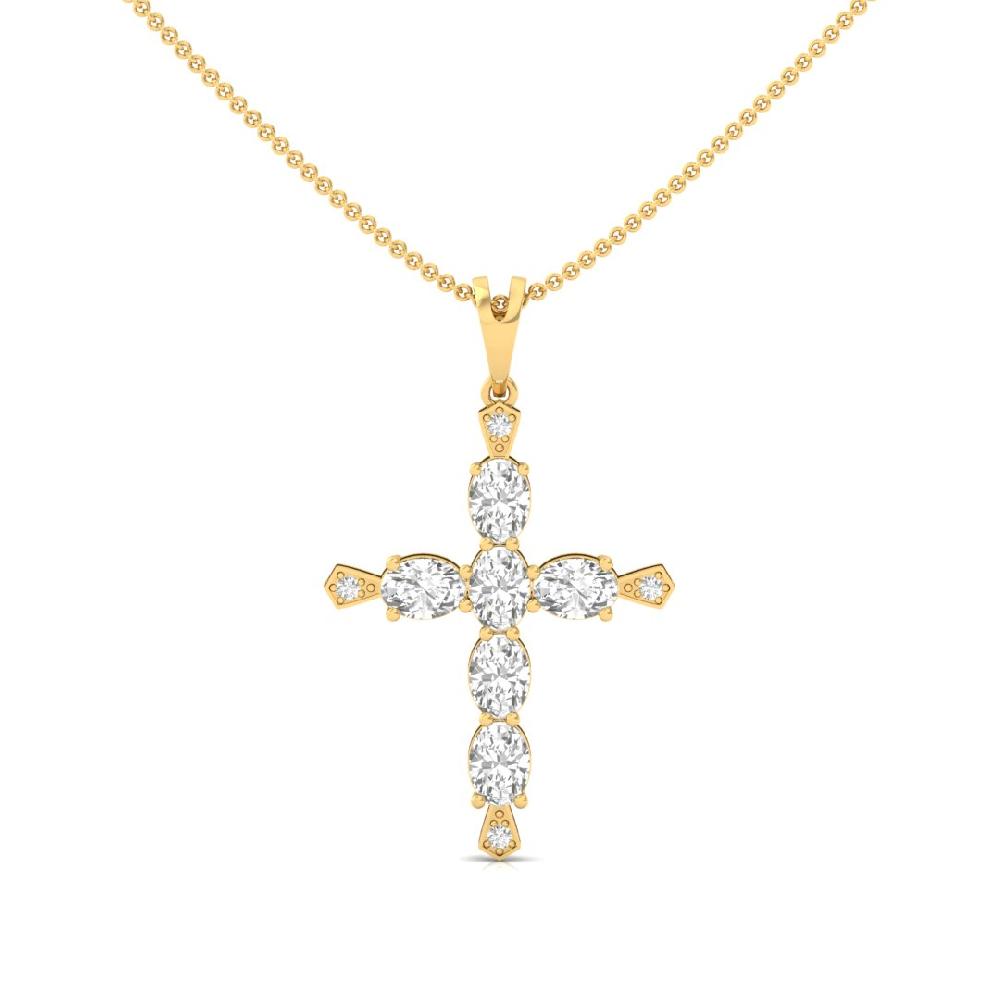 Celestial Elegance Oval & Round Cut CVD-Lab Grown Diamond cross Pendant