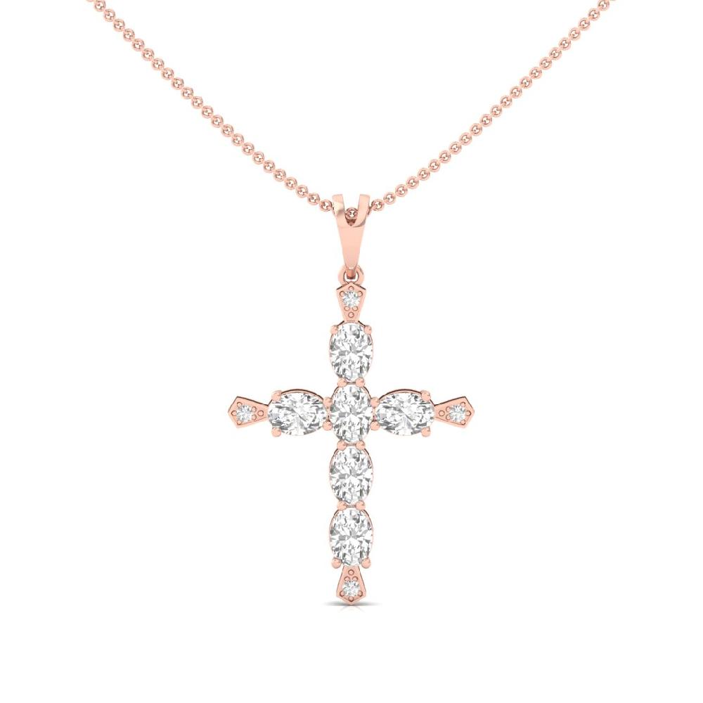 Celestial Elegance Oval & Round Cut CVD-Lab Grown Diamond cross Pendant