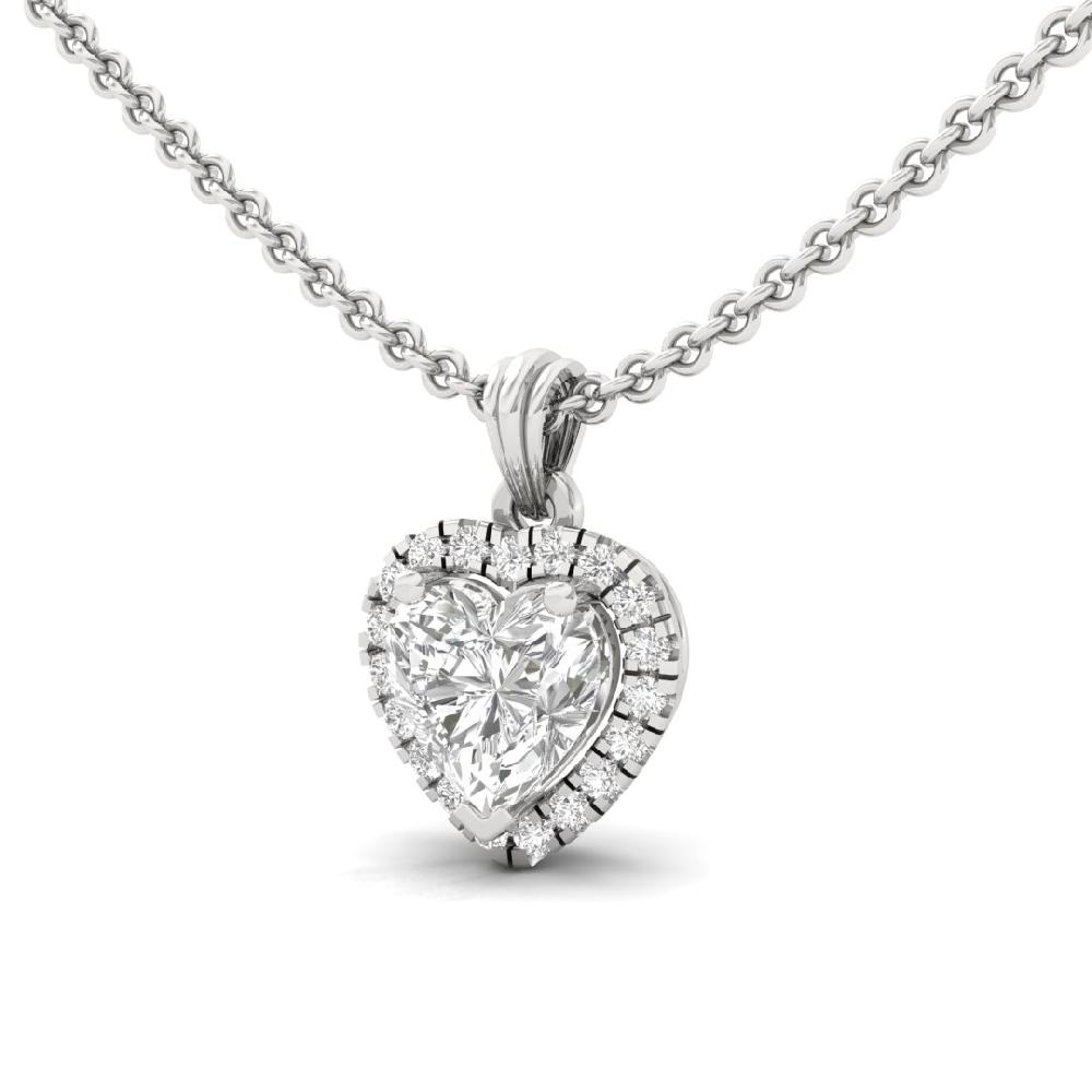 1.00 Ct Heart Cut CVD Lab grown Diamond Timeless Spark Halo Solitaire Pendant