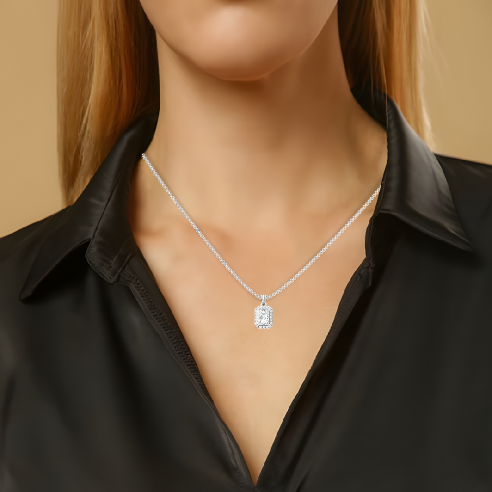 1.00Ct Radiant-Cut Lab Grown Diamond Celestial Brilliance Halo Pendant