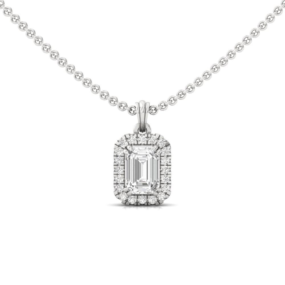 Emerald Cut CVD Lab Grown Diamond Infinity Radiance Halo Solitaire Pendant